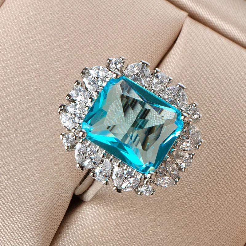 

Joiashome Classic aquamarine gemstones rings for charm lady 925 sterling silver Romantic Gift Engagement Fine Jewelry