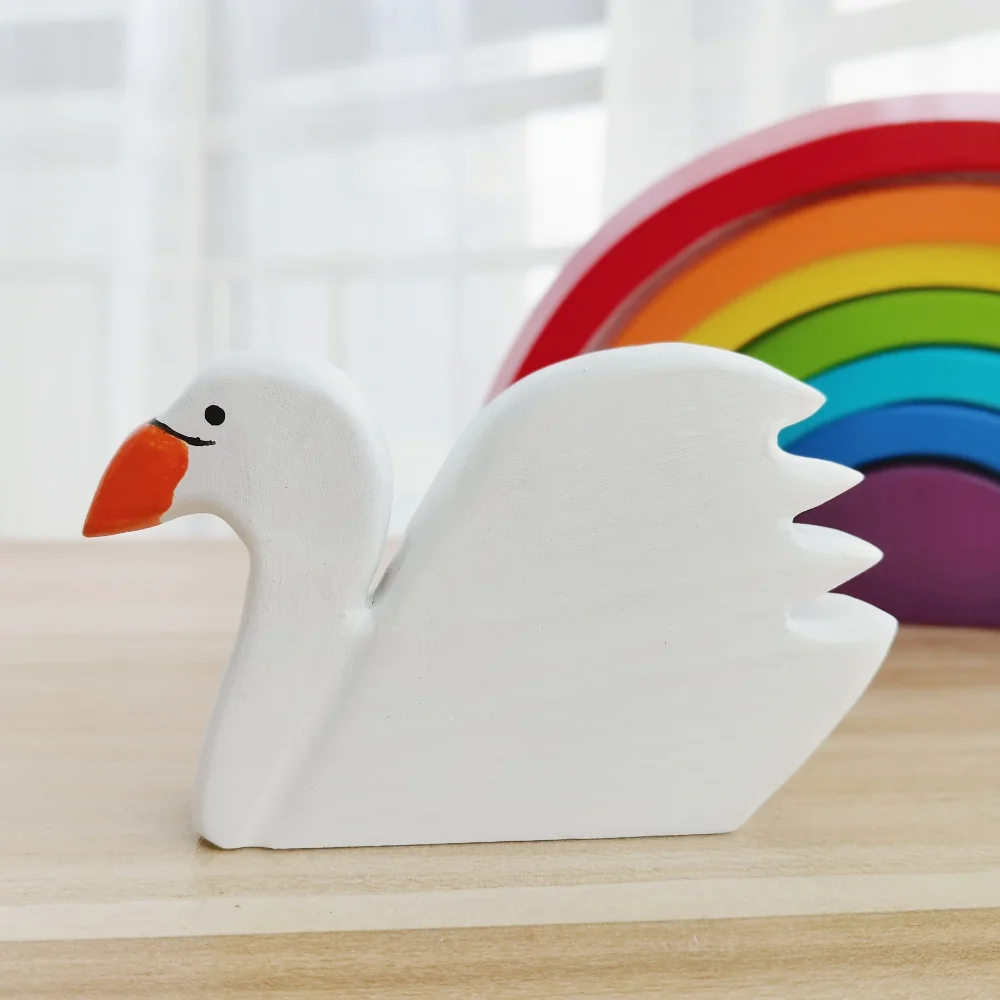 

White Swan Wooden Natural Montessori Handmade Figure Large Animals Handcarft Toy For Kids Animal Cognition Early Educational Toy