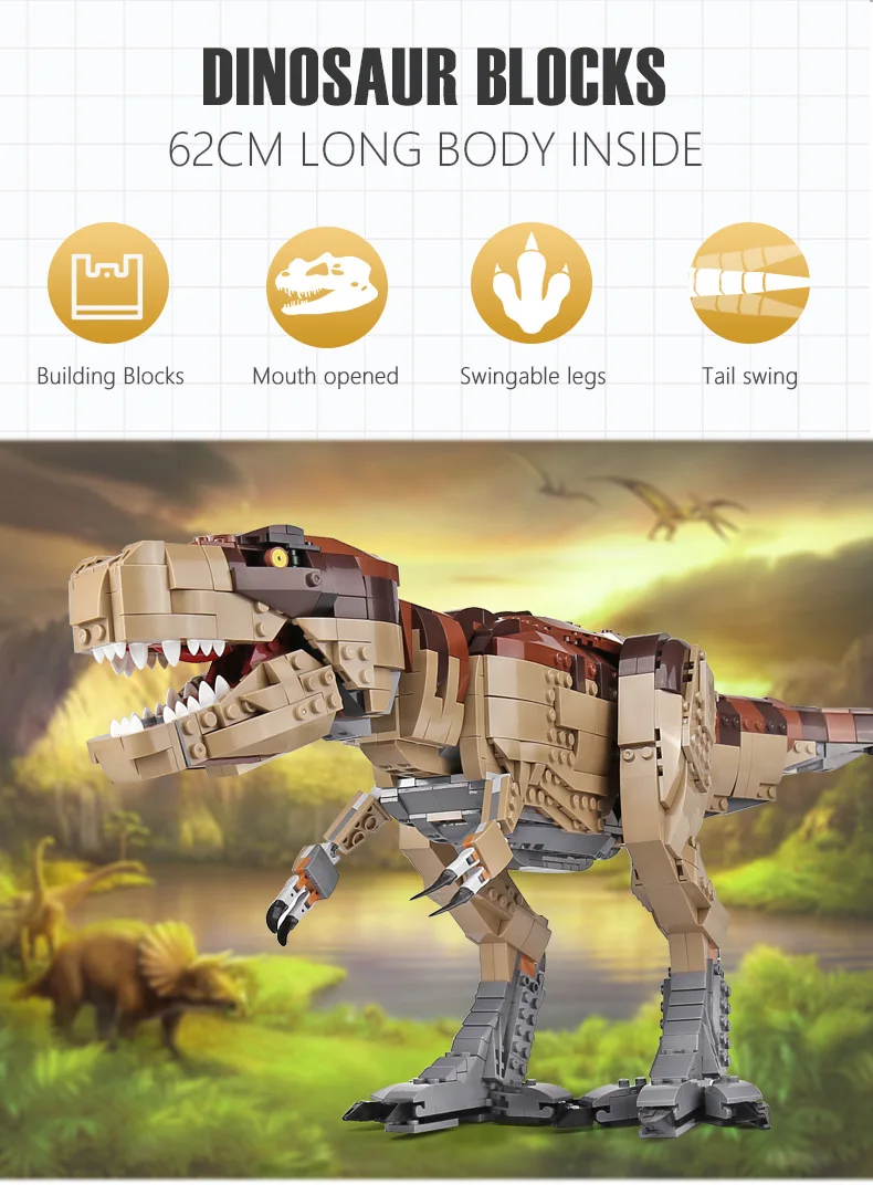 DHL 61001 креативные игрушки, совместимые с 75936 T. rex Rampage, игрушки динозавров, строительные блоки, кирпичи в сборе, Детский Рождественский подарок