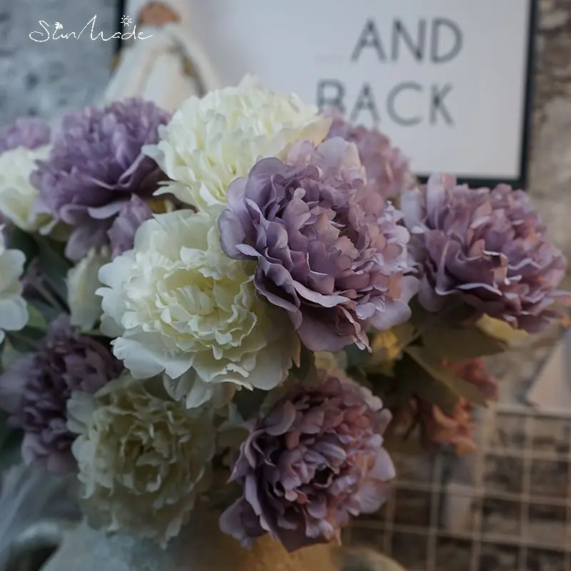 SunMade Высококачественные белые шелковые пионы для декора дома искусственные