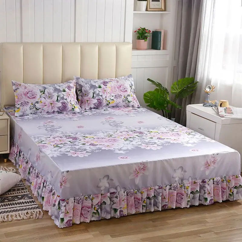 3pcs Printed Bedding Set Soft Bed Skirt With Pillowcases Bedspread Full Twin Queen King Size Sheet Mattress Cover Bedsheets | Дом и сад