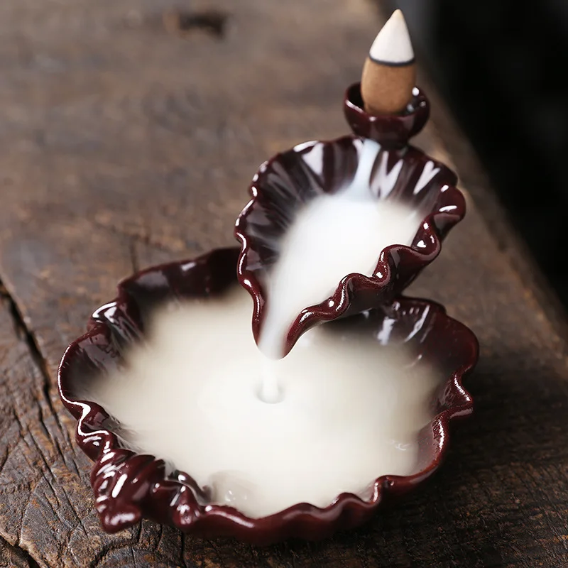 

Incense Burner Ceramics Art Gift Garden Home Lotus Leaf Back Flow PracticalCreativity Waterfall Lotus Backflow Home Decore