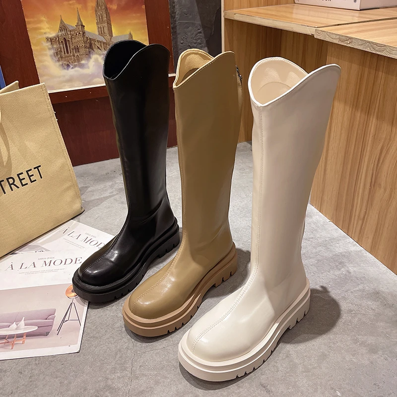 

Women's fashion boots sexy ladies autumn and winter knee-high boots round toe black boots high heels Bottas Calzado mujer