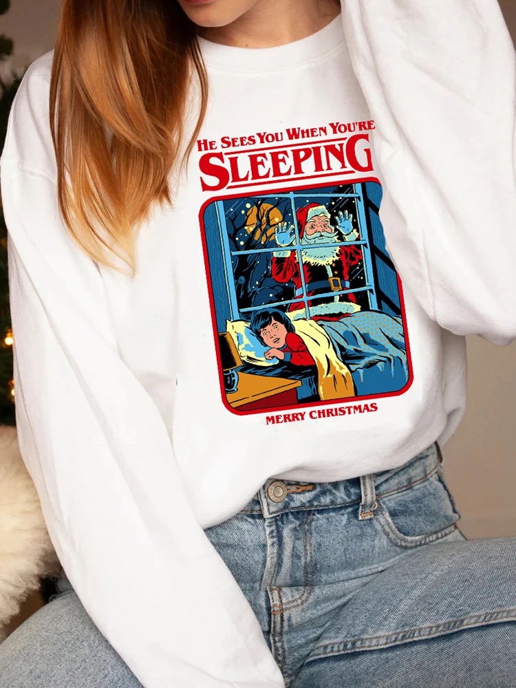 

Женский свитшот «он тебя видит, когда вы спите», джемпер для девочек на Рождество, Дамская одежда с Санта-Клаусом, Прямая поставка