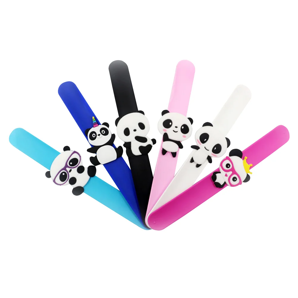 

6Pcs Children Slap Bracelet Chinese Style Colorful Panda Shape Wristbands Decoration Kids Silicone Bracelet for Gifts Birthday