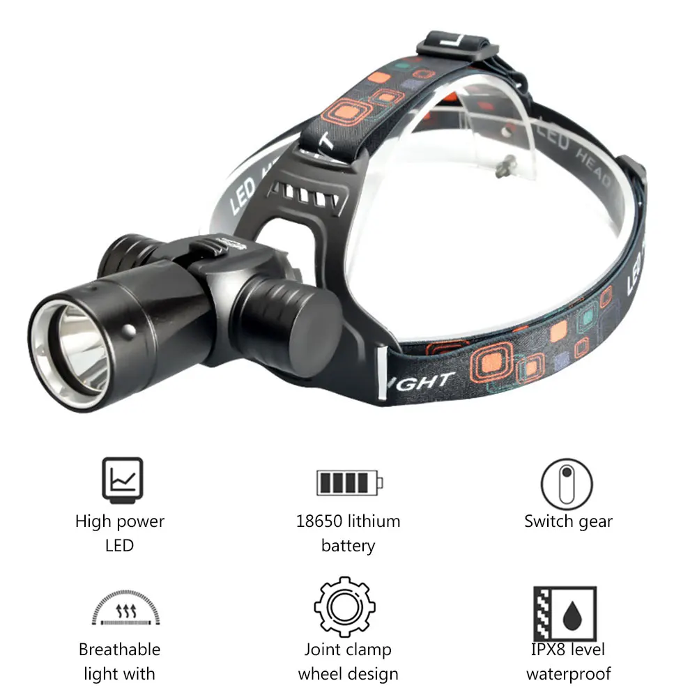 

Налобный фонарь для дайвинга, 600 лм, 40 м, IPX8 8650