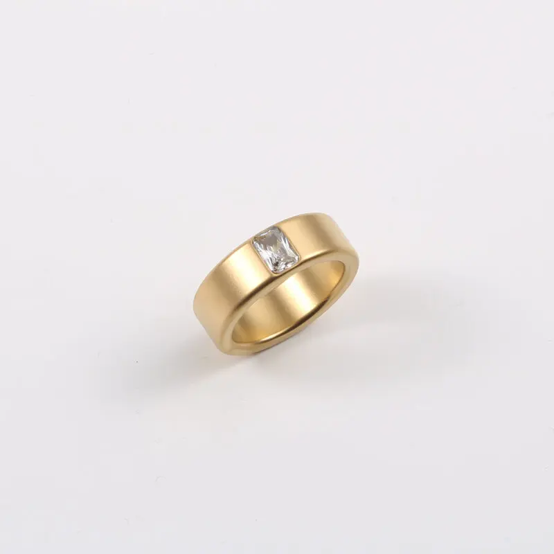 

PVD Plated Matte Zirconia Ring for Women Stainless Steel Rings Drop Shipping