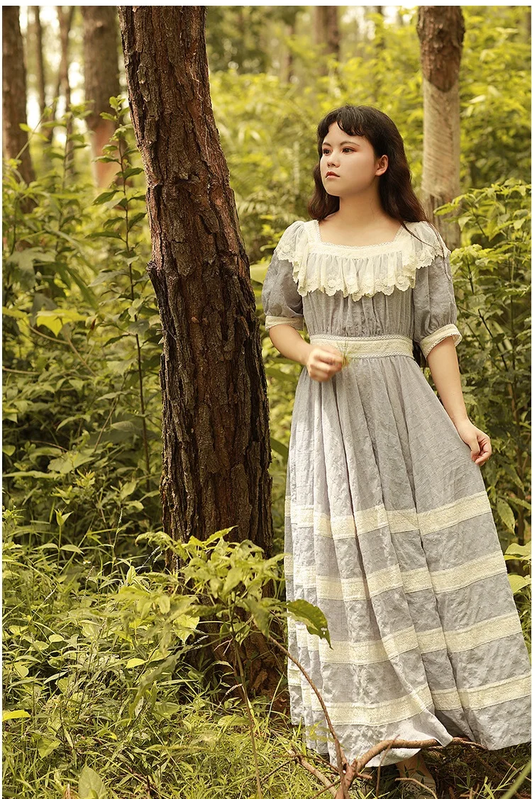 

LYNETTE'S CHINOISERIE Spring Summer Original Design Women Vintage Embroidery Lace Patchwork Cotton Dresses