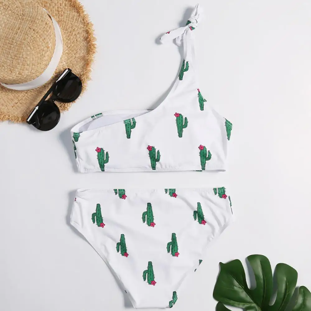 

Женское бикини с эффектом пуш-ап, однотонный купальник с принтом кактуса, сексуальное бикини на одной лямке, популярный купальник в европей...