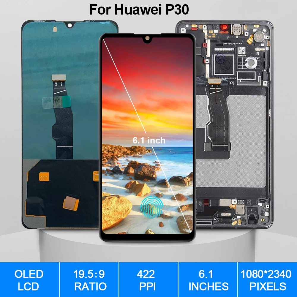 Pantalla OLED t&aacute;ctil para Huawei P30, piezas de repuesto de digitalizador LCD, ELE-L29 ELE-L09-1