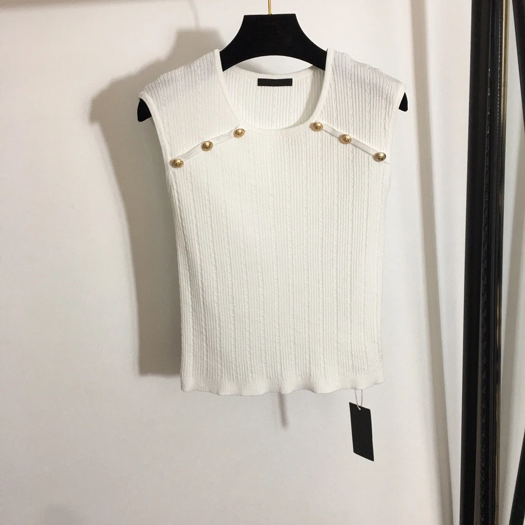 

High Quality Luxury Summer Sexy Women New Buttoned Sleeveless Knit Tank Top