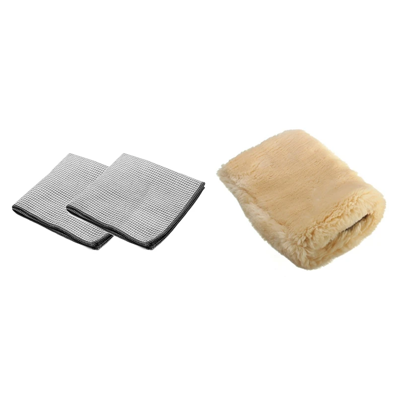 

1 Pcs Lambswool Polishing Mitts Buffing Car Cleaning Wash Glove & 2Pcs Car Wash Towel Glass Cleaning Water