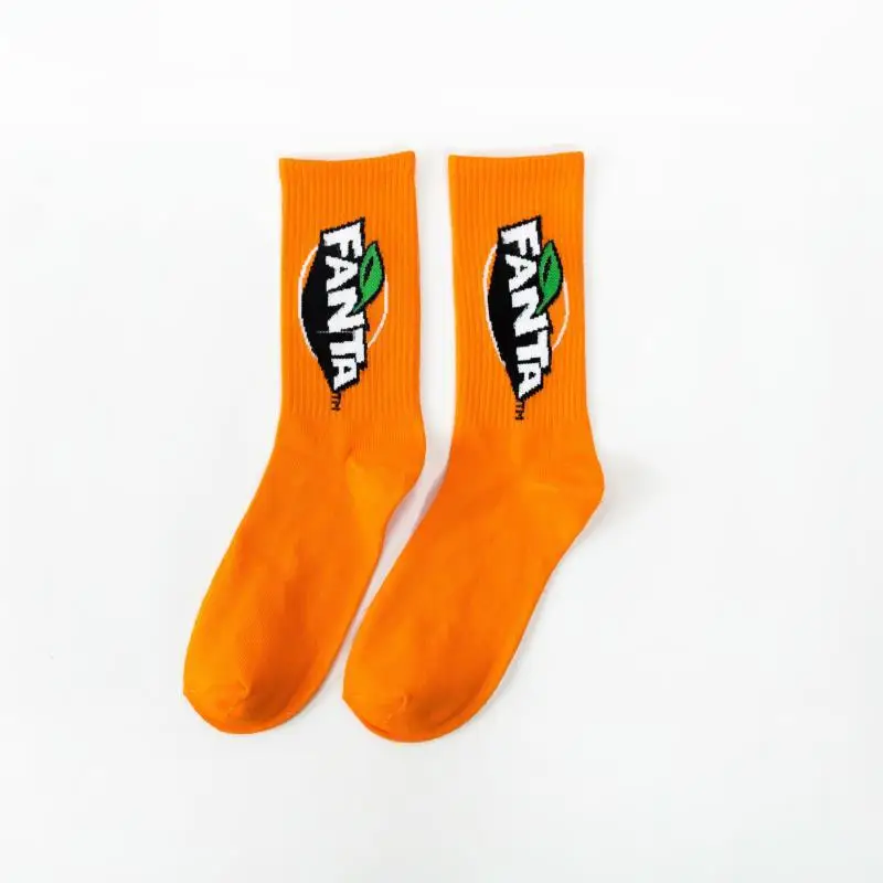 orange Fanta Новая мода харадзюку ins tide носки мужские высокие уличные хип-хоп носки теплые, мягкие, забавные новые носки унисекс уличные трендовые носки Пепси - Цвет: orange Fanta