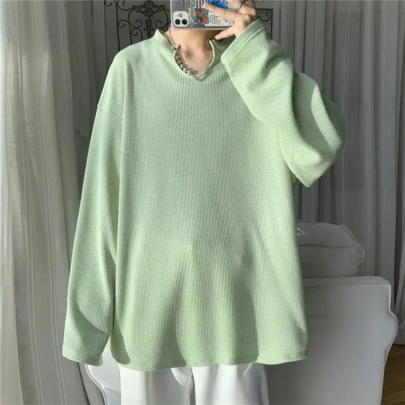 Мужская футболка с длинным рукавом и V-образным вырезом в стиле Харадзюку | одежда