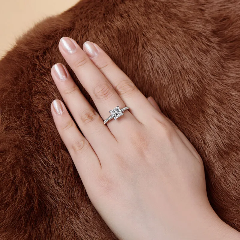 LESF кольцо в стиле принцессы Cut Сона со стразами женские свадебные кольца 925