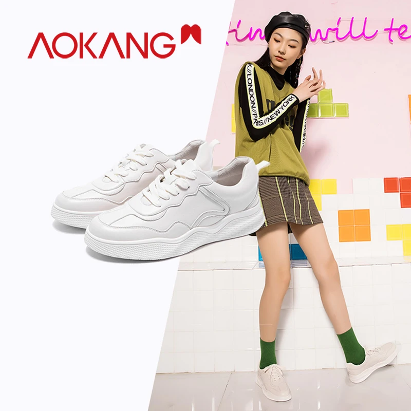 Женская обувь AOKANG Белые Повседневные кроссовки на платформе для ношения улице 2019