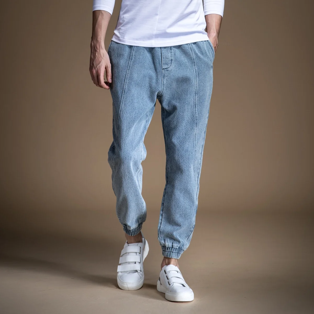 

PINLI 2020 Spring New Light-colored Cotton Men's Harem Pants Casual Denim Trousers High Quality Men's Clothing B201116060