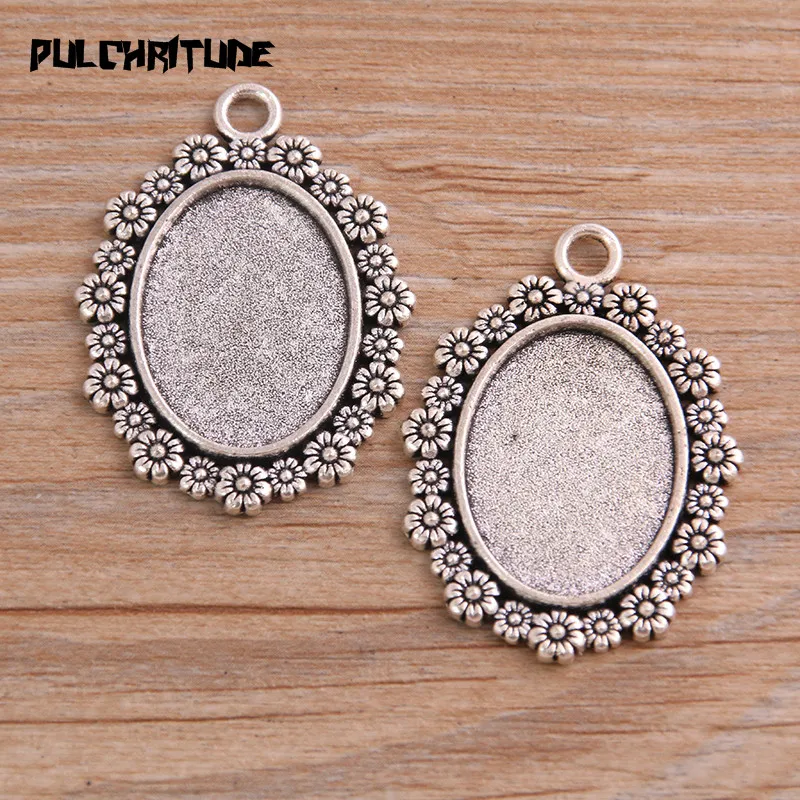 Pulchrode 10 шт. 18*25 мм Внутренний размер 10 стиль античный серебряный металлический сплав простой Овальный Кабошон Подвеска Установка ювелирных изделий
