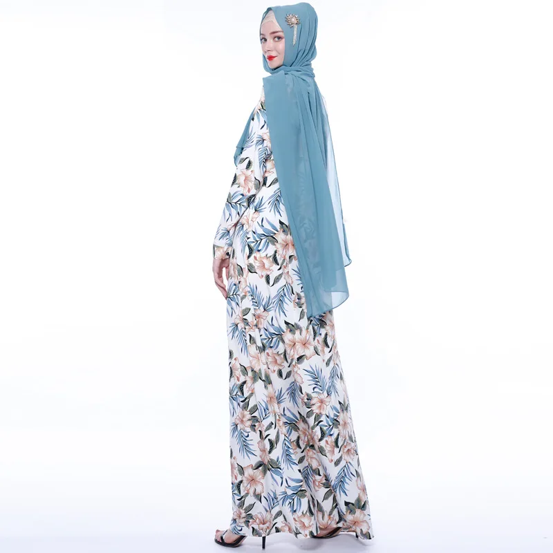 Abayas женская мусульманская одежда с цветочным принтом модные бандажные платья Хиджаб Макси мусульманское платье Бангладеш Кафтан Дубай, Турция Халат