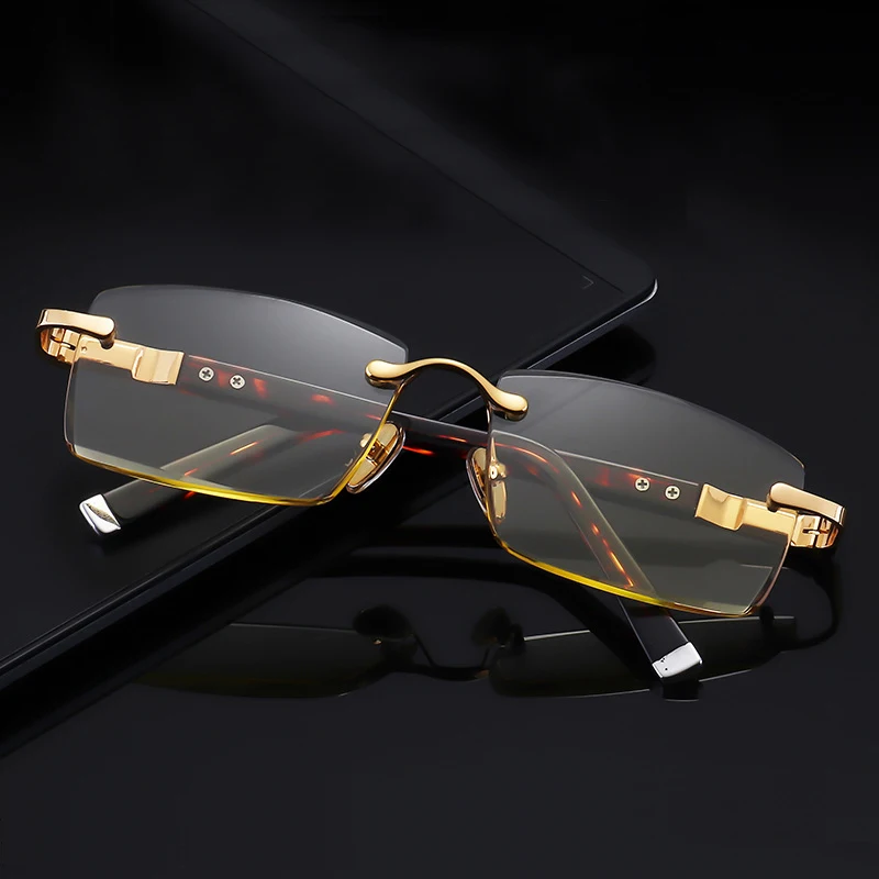 

Woman Reading Glasses Man Natural Crystal Stone Presbyopia Acetate Frame Luxury Rimless Glass Eyeglasses +1.0 +3.0 +3.5 +4.0