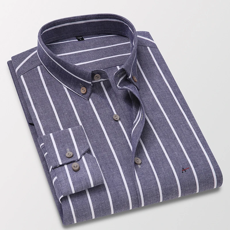 high-quality 100% Cotton Aramy Camisas Men Shirt Long Sleeve Regular Fit Men Stripe top grade cotton Shirts Men Dress