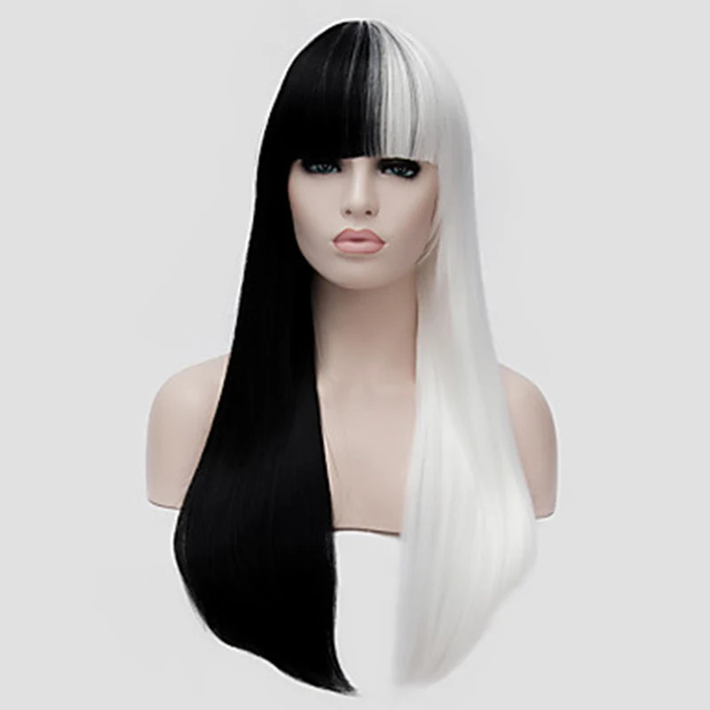white black HAIRJOY Женские синтетические волосы парики длинные прямые блонд с полной челкой косплей парик 4 цвета - Цвет: white black