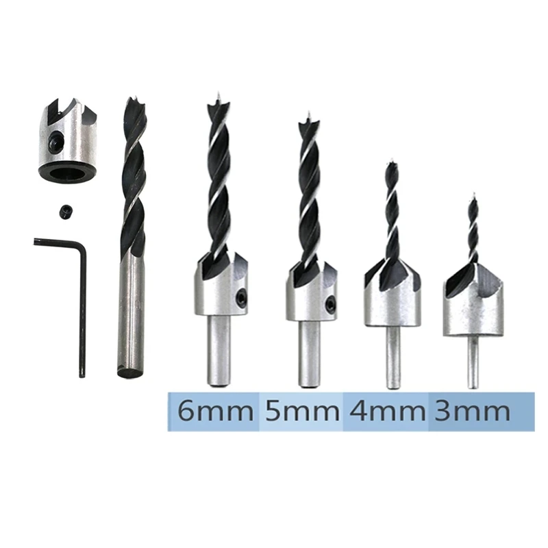 

4pcs HSS high quality 5-slot countersunk bit set reamer woodworking chamfer drill counterbore screw hole drill 3mm 4mm 5mm 6mm