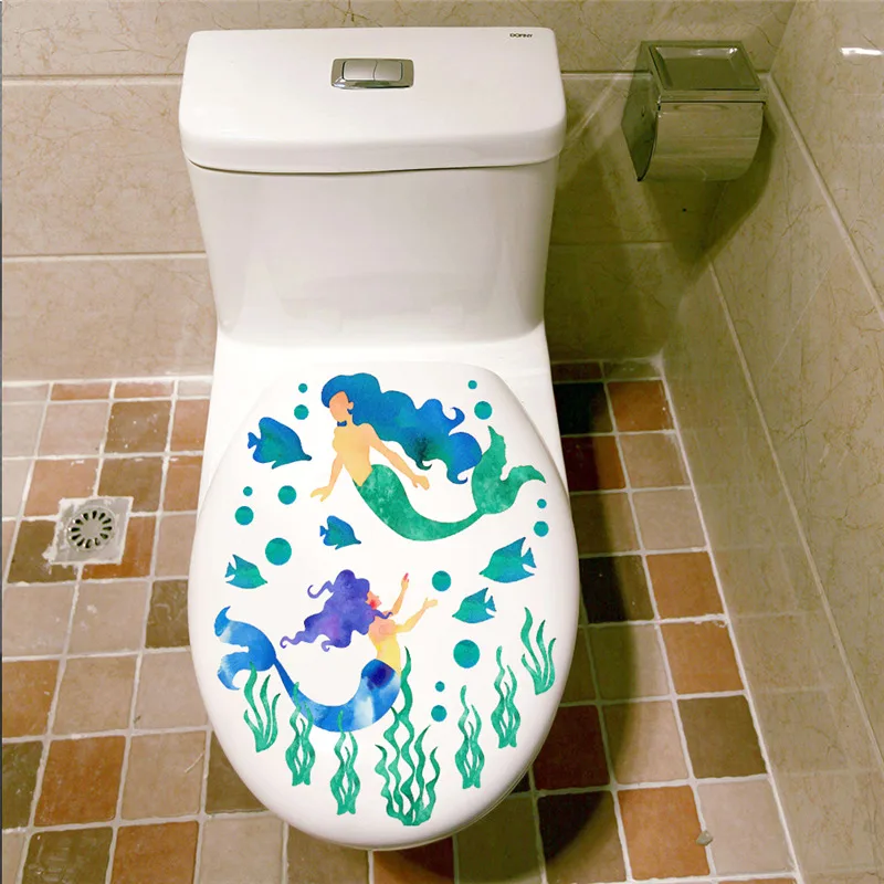 

Sealife Fish Toilet Seat Stickers Home Decoration Diy Flower Underwater Scenery Mural Art Bathroom Room 3d View Pvc Wall Decal