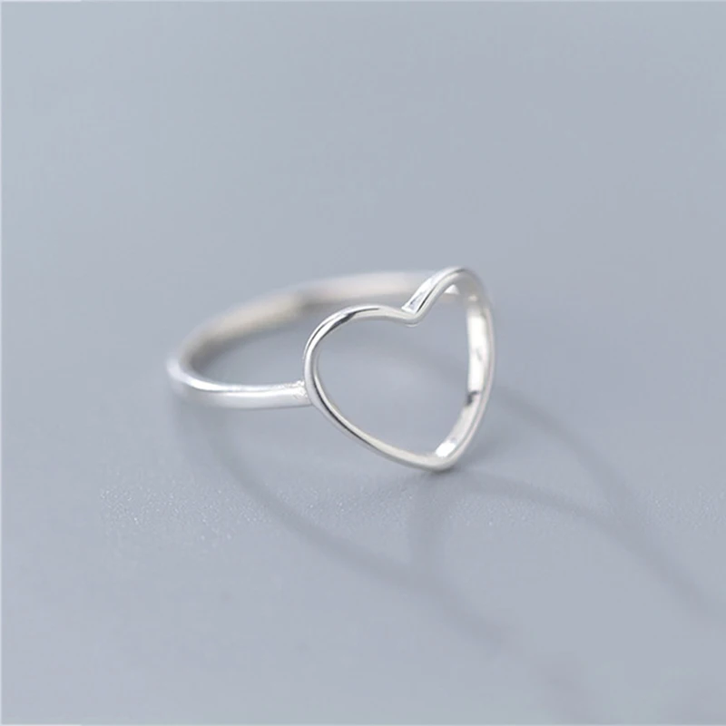 

925 Sterling Silver Minimalist Ring For Women Wedding Hollow Heart Fashion jewelry Cute Valentine's Day Gif