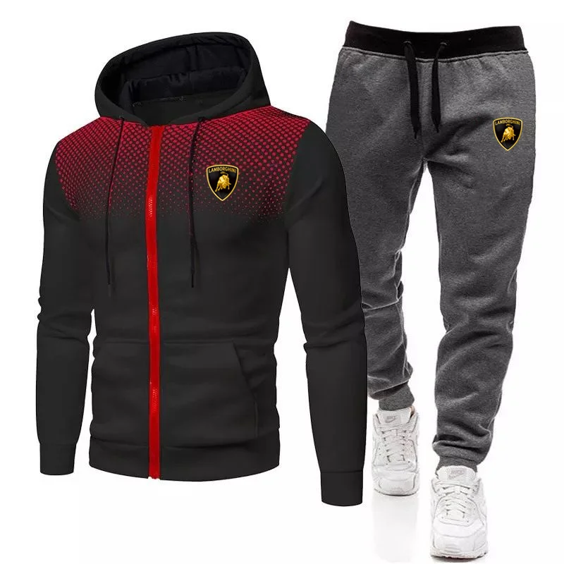

Men's Brand Lamborghini 2-Piece Sportswear Men's Hooded Sweatshirt + Pants Zipper Coat Jacket Hoodie Suit Casual Men's Clothes s