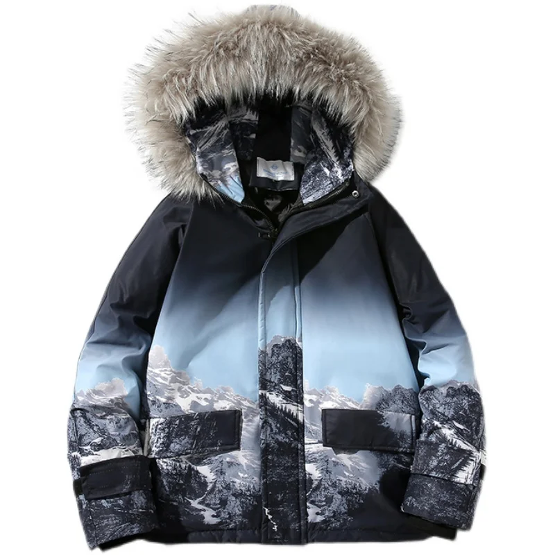 2023 Men Jackets Winter Warm Thick Parkas Waterproof Hooded Fur Collar Coat Fashion Casual Outwear