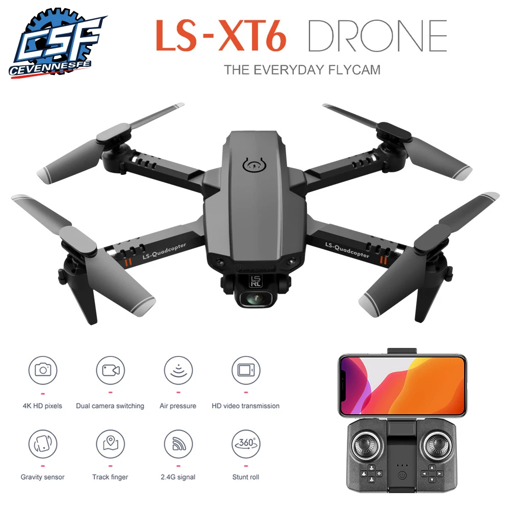 

New XT6 Mini 4K HD Drone/ Double Camera/ WiFi /Fpv Air Pressure Altitude Hold Foldable Quadcopter rc helicopter /child Toy Gift