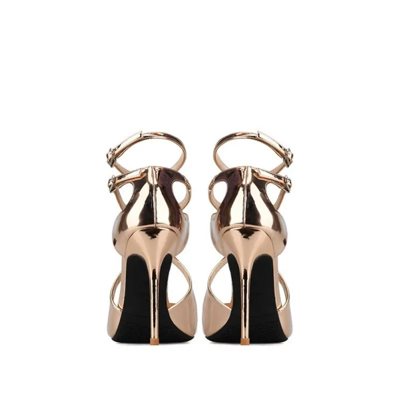 

Plus Size Gold Sandals Women High Heels Shoes Summer Peep Toe Sexy Party Shoes Hollow Round Toe Thin Heel Sandalias Mujer 2021