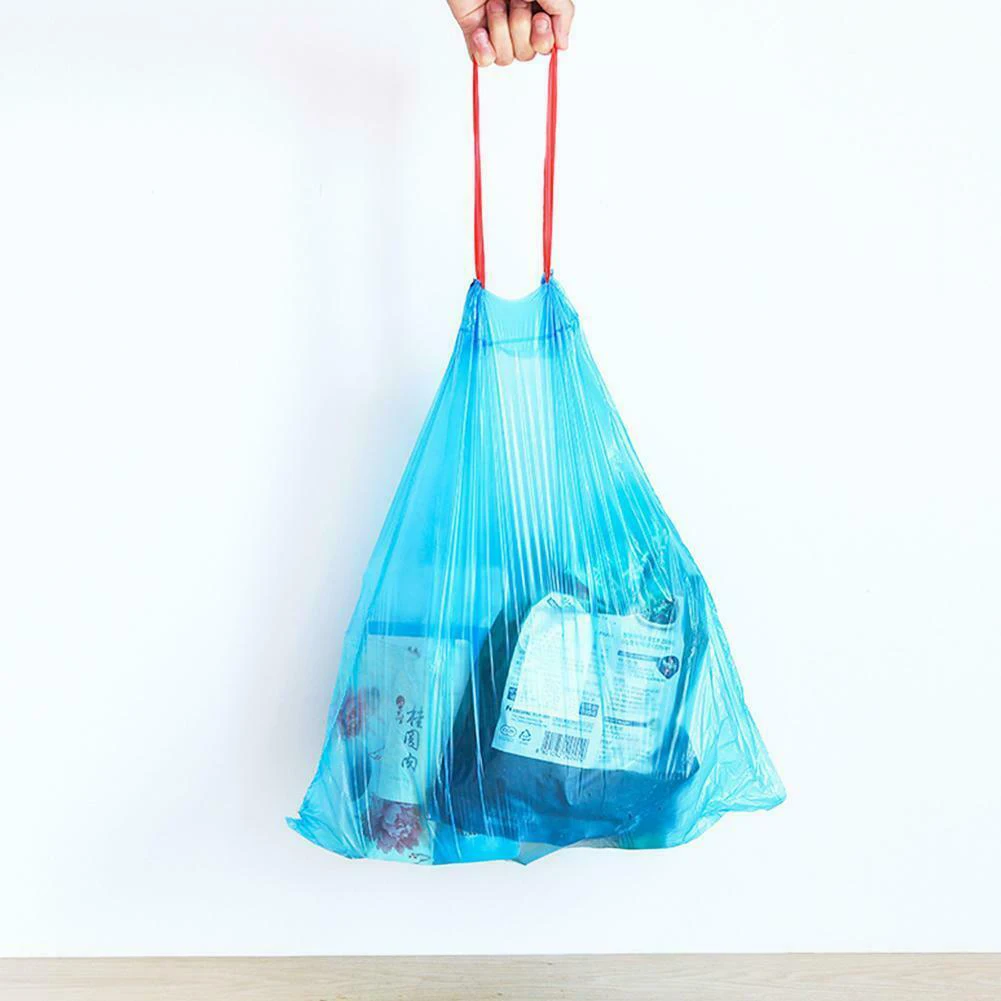 15pcs/roll Kitchen Garbage Bags with Drawstring 60L Bin Handle Bathroom Trash Bag |