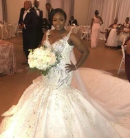 wedding dresses plus size women major beading crystals bride african mermaid bridal gowns vestidos de novia 2022