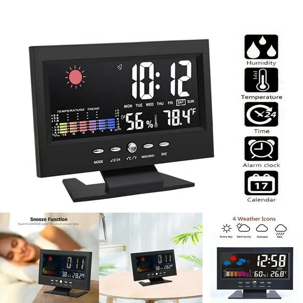 Умные цифровые часы метеостанция с будильником календарем часами функцией