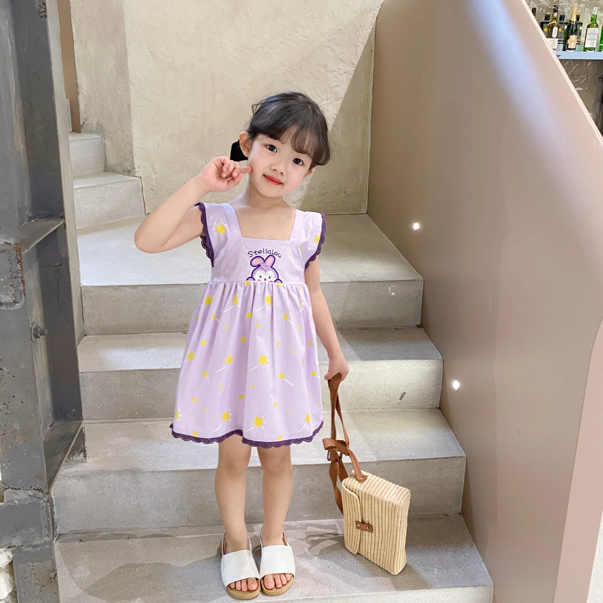 

Summer New Girl's Purple Little Star Rabbit Dress