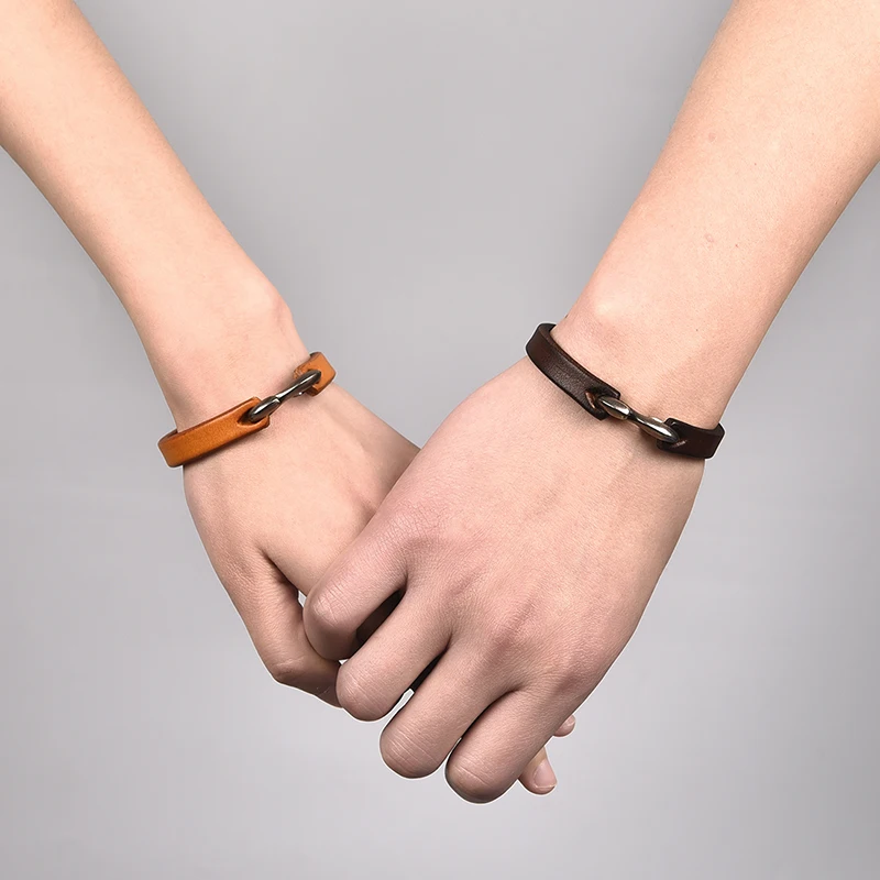 

Jiayiqi Men Bracelet Vintage Black/Brown Genuine Leather Hook Bracelet Men Wristband Bangles Male Jewelry 20cm/18.5cm