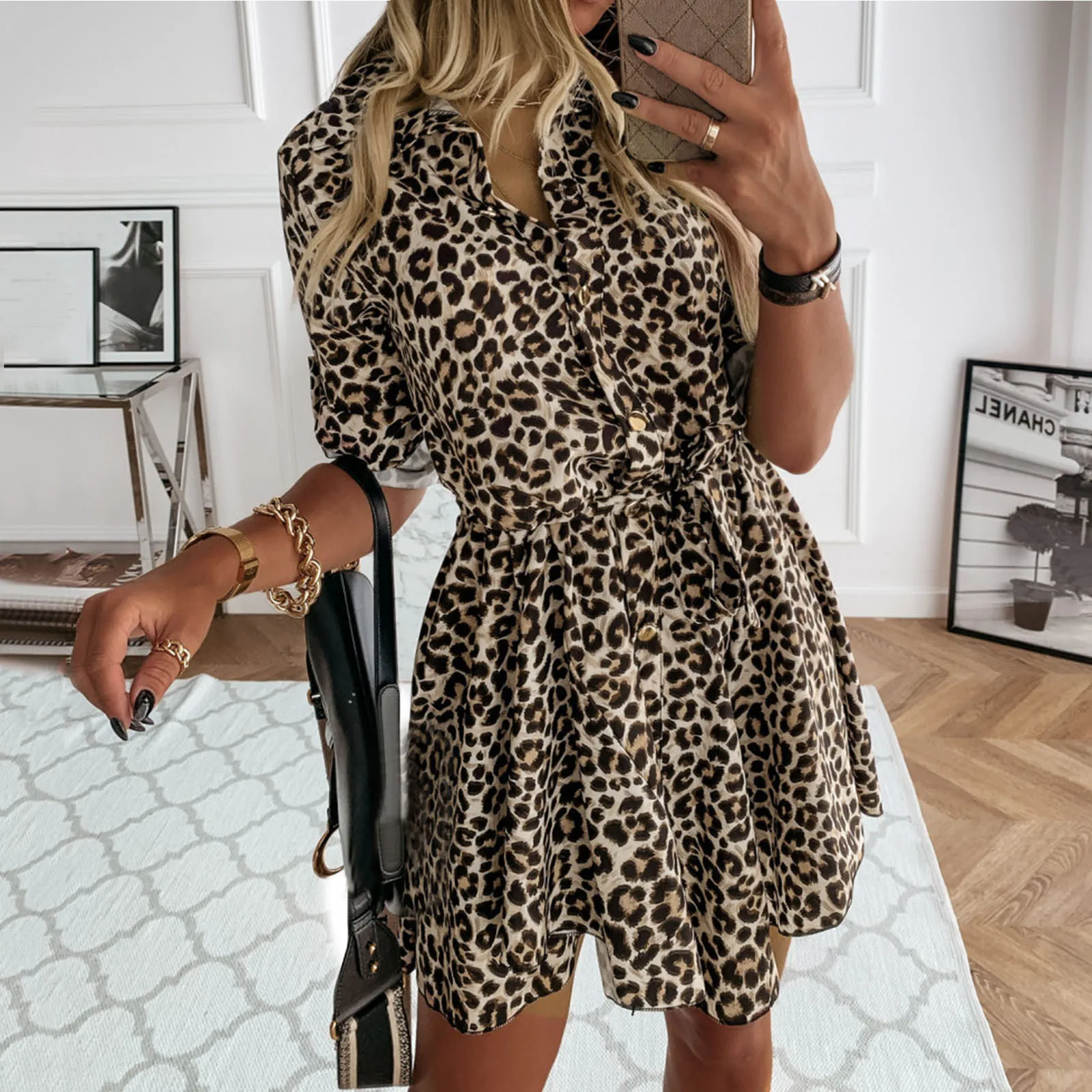 Осеннее Платье-рубашка женские осенние платья с леопардовым принтом на