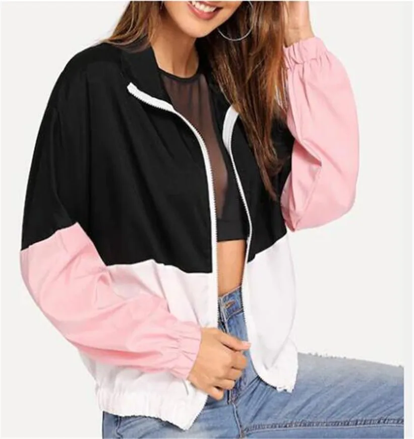 Женская куртка водонепроницаемая короткая на молнии розовая весна-осень верхняя