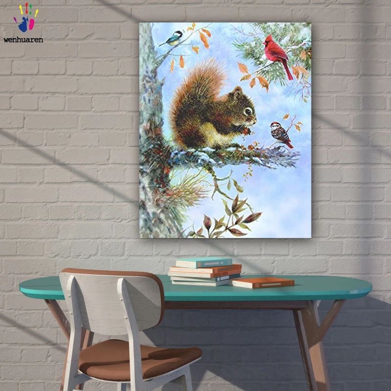 DIY картинки для раскраски по номерам с цветами милые белки и фотографии птиц