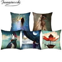 fuwatacchi pure linen oil painting cushion cover portrait pattern pillow cover for home chair sofa decorative pillowcase 45x45cm