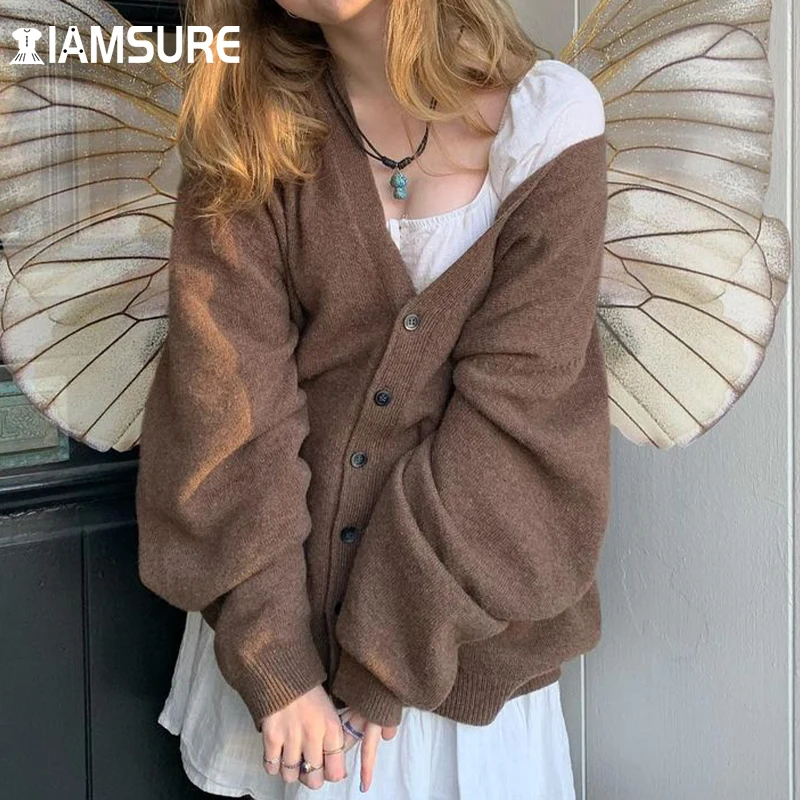 

Кардиган женский вязаный с длинным рукавом и глубоким V-образным вырезом, осенний, 2021