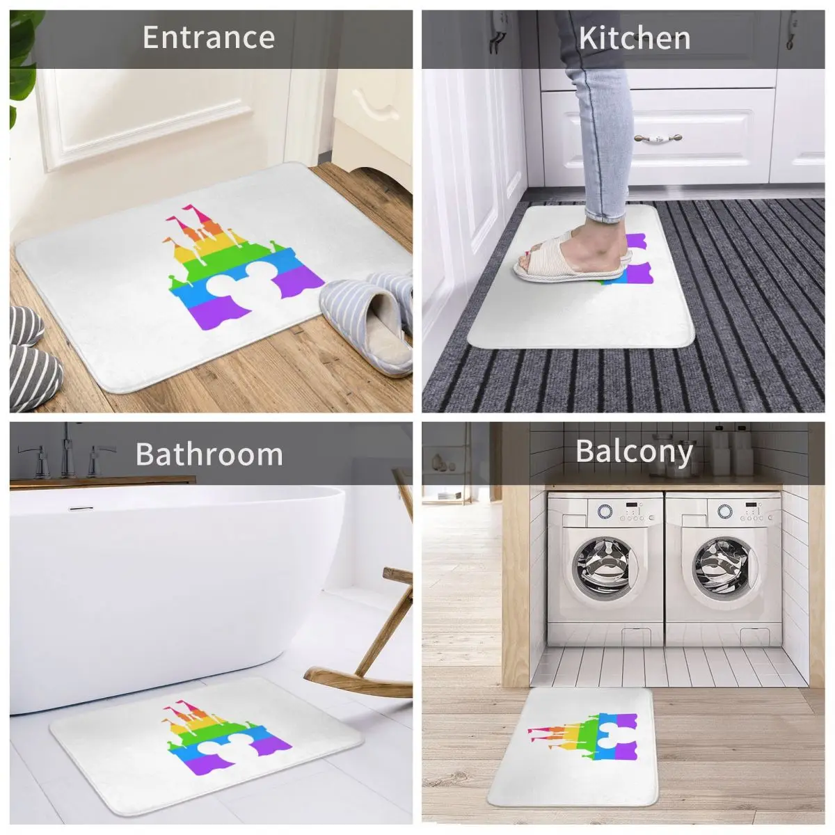 Радужный коврик в виде замка ковер из полиэстера нескользящий напольный декор