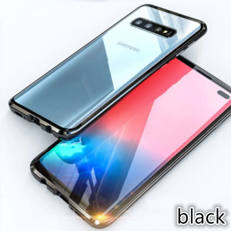 Black 360 Передний+ задний двухсторонний 9Н чехол из закаленного стекла для samsung Galaxy ys10 S8 S10 Plus S9Plus S9 Note 9 8 чехол Магнитный - Цвет: Black