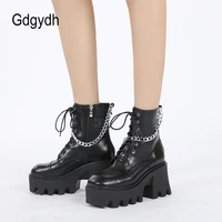 gdgydh sexy chain demonia boots goth combat boots for women gothic dark platform chunky heels zipper boots woman rubber sole