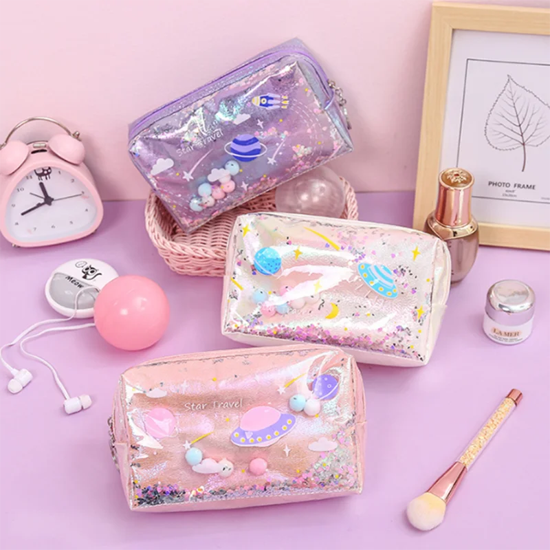 

Large Capacity Glitter Pencilcase School Pen Star Pencil Case for Women Girls Makeup Brush Storage Bag Supplies Makeup Case