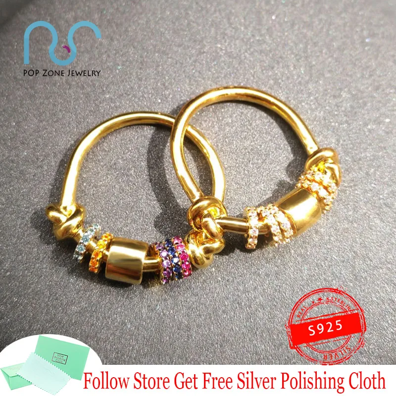 

VALENTINE Series Inlaid White Colorful Small Circle Rotating Ring S925 Sterling Silver Luxury Ring Bohemian Style Lovers Jewelry