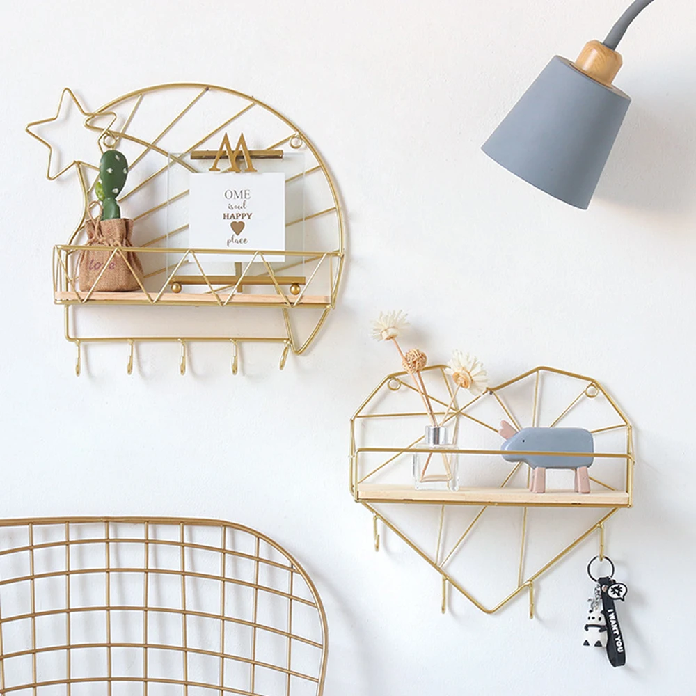 

Wall Hanging Storage Rack Iron Art Display Shelf Living Room Decorative Frame Key Holder for Office Home Decorative Accessory
