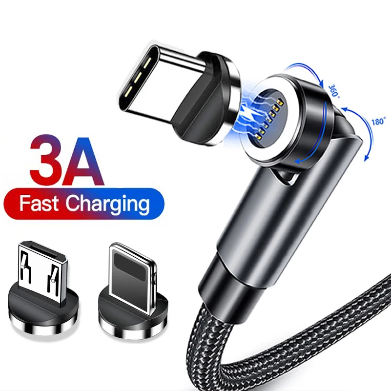 

540 Rotate Magnetic USB Cable 3A Fast Charging Micro USB Type C Cable For iPhone 13 Xiaomi Magnetic Charger Phone Data USB Cord